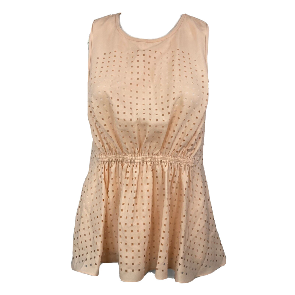 Tibi Shirt Womens Sz 2 XS Blush Pink Eyelet Silk Sleeveless‎ Top Tank